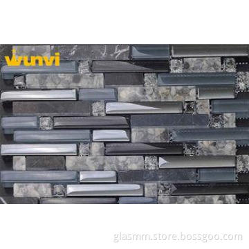 Dark Gray Crystal Strip Mosaic Tile , Glass Mirror Mosaic T
